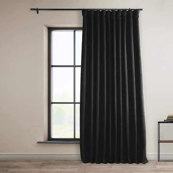Essential Black Faux Linen Extra Wide Room Darkening Curtain - 100 in. W x 96 in. L (1 Panel)