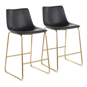 Duke 26 in. Black Faux Leather and Gold Counter Stool (Set of 2)