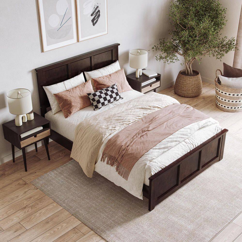 Charlotte Espresso Full Solid Wood Platform Bed with Headboard