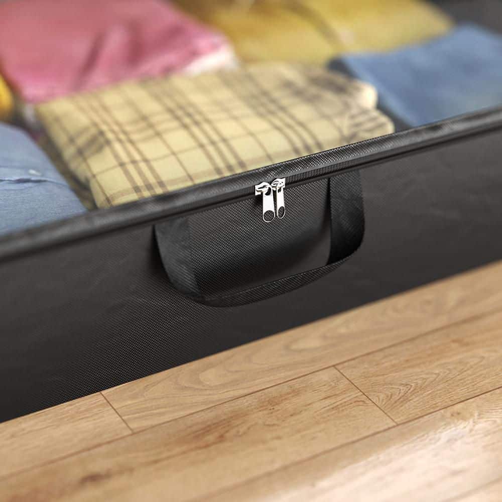 Charcoal Black Fabric Underbed Storage Organizer with Clear Window