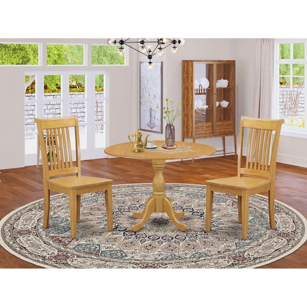 East West Furniture 3-Piece Natural Oak Finish Solid Wood Top - Dining Room Set - Seats 4