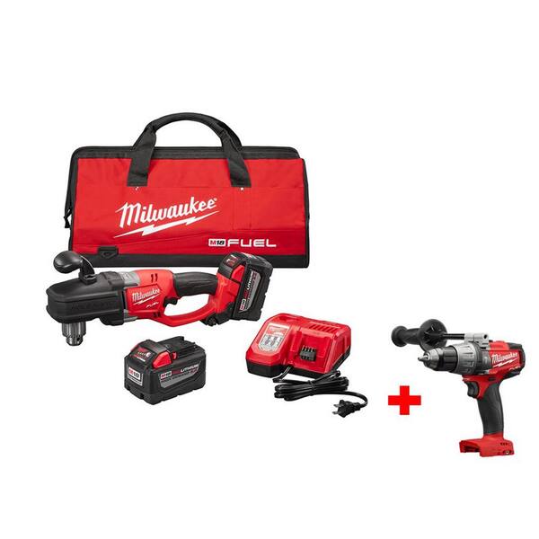 Milwaukee M18 FUEL 18V Lithium-Ion Brushless Hole Hawg 1/2 in. Right Angle Drill 9.0Ah Kit with Free M18 1/2 in. Hammer Drill