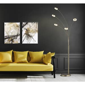 UFO 73 in. H Super Bright Antique Satin Brass 5-Arched Led Floor Lamp With Touch Dimmer