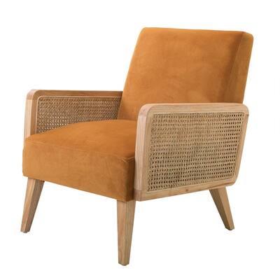 Delphine Yellow Natural Legs Cane Accent Chair