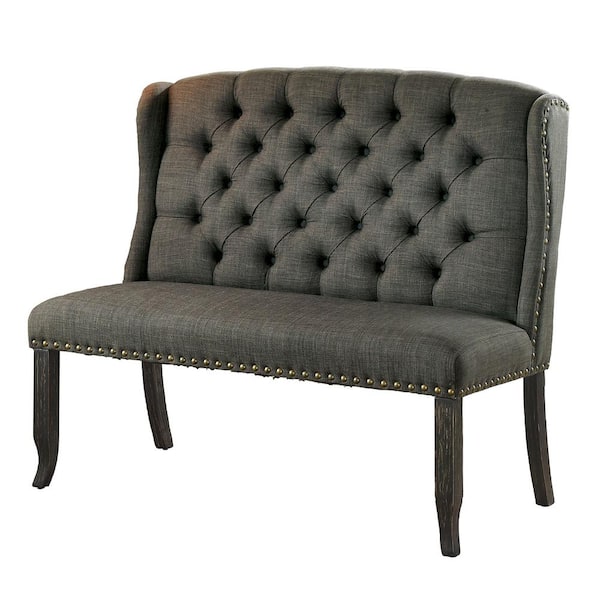 Furniture of America Anthus Gray Nailhead Button Tufted High Back Bench