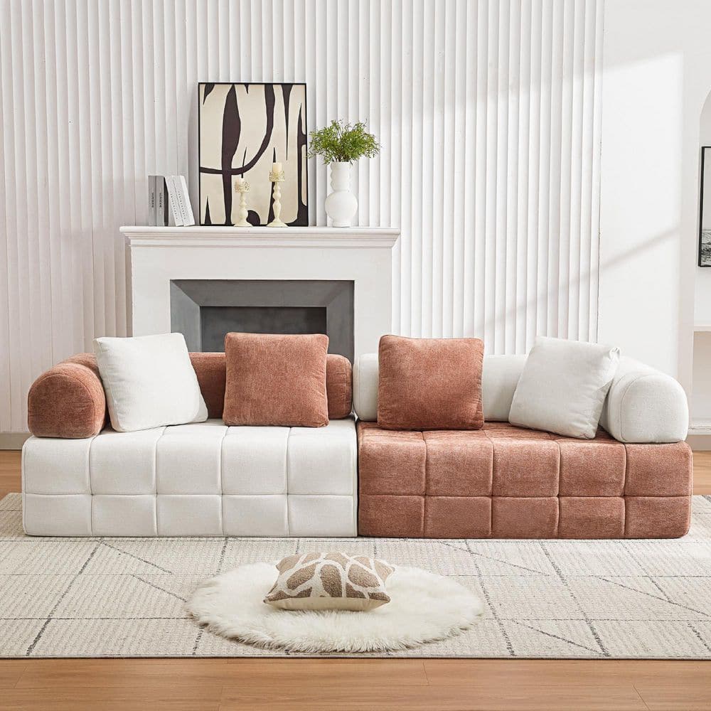 110.23 in. W 4-Seater Modular Chenille Sectional Sofa in White and Pink, Color-Block Design with Softly-Rounded Armrests price history on PriceWatchPro