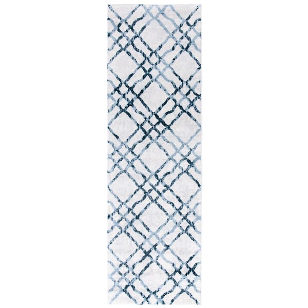 SAFAVIEH Isabella Ivory/Turquoise 2 ft. x 7 ft. Distressed Diamonds Runner Rug