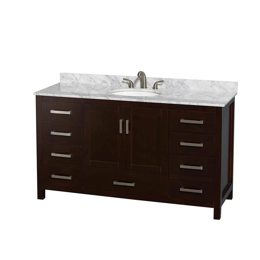 Sheffield 60 in. W x 22 in. D x 35 in. H Single Bath Vanity in Espresso with White Carrara Marble Top price history on PriceWatchPro