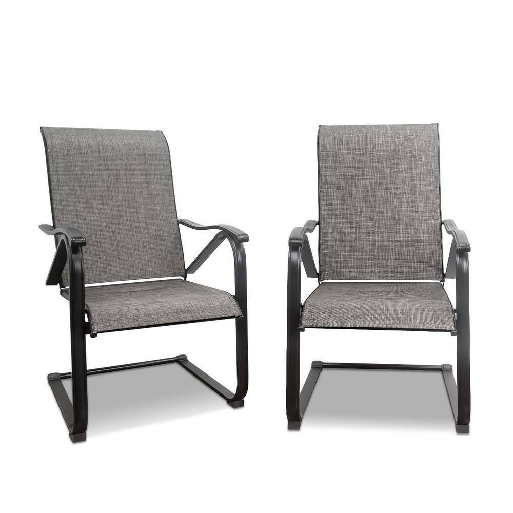 Metal Outdoor Dining Chair Set of 2, Black Frame and Gray Fabric