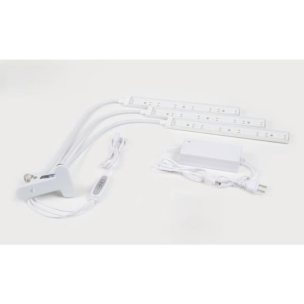 2.20 ft. 24-Watt Equivalent White Grow Light Full Spectrum Tri-Head 156 LED with Timer Gooseneck and Clamp, Bright White