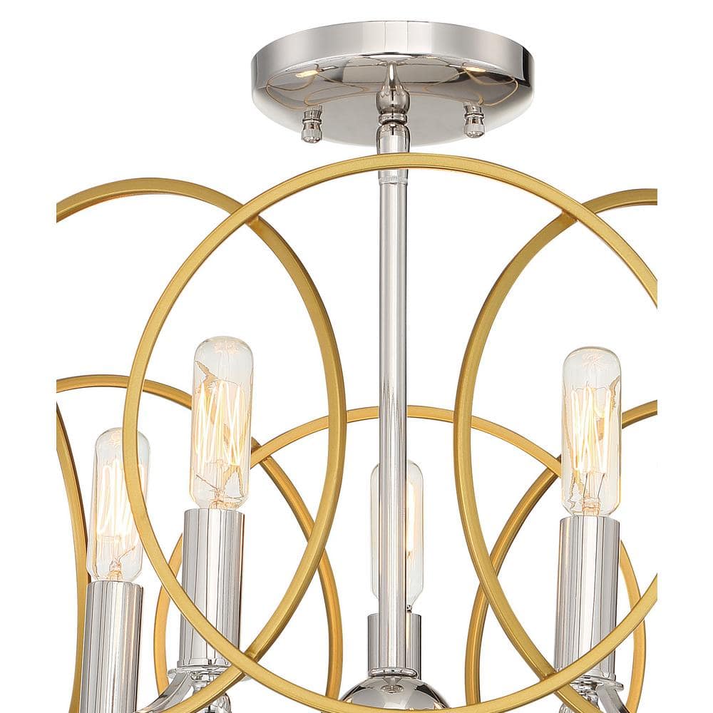 Chassell Honey Gold 5-Light LED Drum Pendant with Polished Nickel Accents