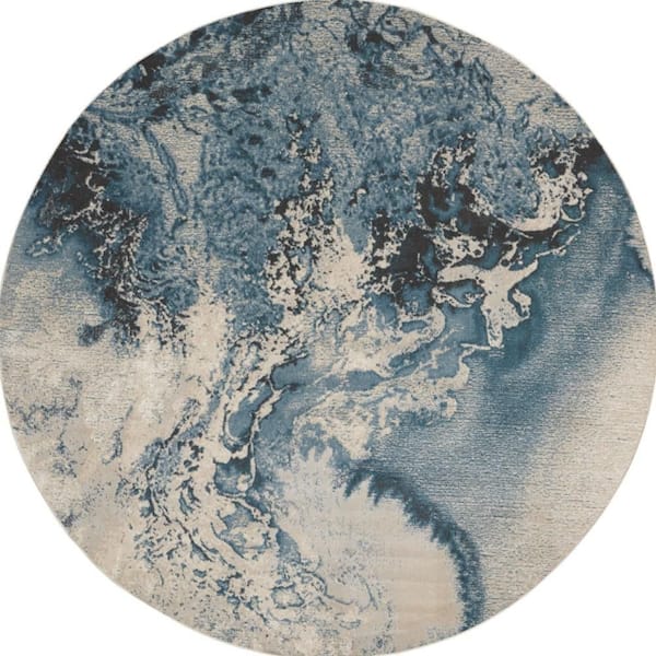 8 ft. Round White Abstract Washable Area Rug