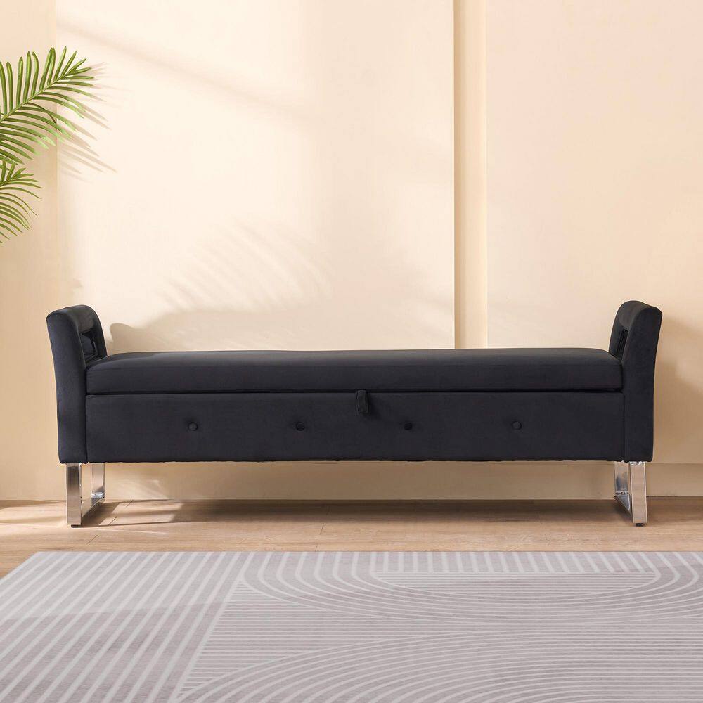 Black 68 in. Velvet Storage Bench with Armrests and Lift Up Seat for Living Room Entryway Bedroom price history on PriceWatchPro