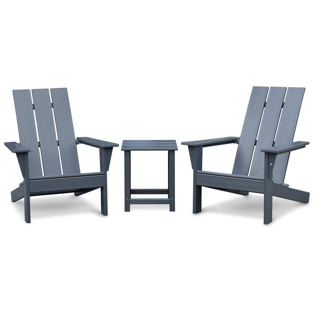 Dark Grey HDPE 2-Piece Adirondack Chair and 1 Table Set, Plastic Patio Conversation Set-All-Weather, Ergonomic price history on PriceWatchPro