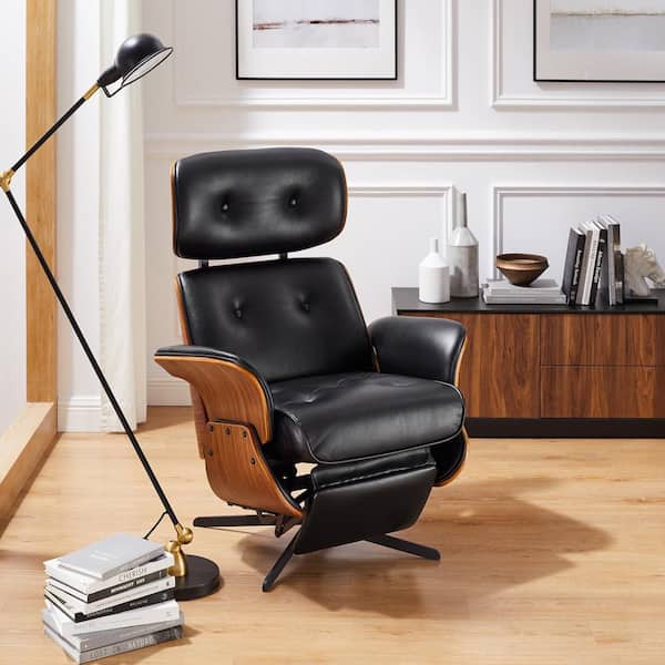 Art Leon Modern Black Faux Leather Swivel Recliner SF038-BK-N