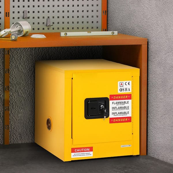 Flammable Safety Cabinet, Adjustable Shelf Galvanized Steel Flammable Cabinet, 17 in. D x 17 in. W x 18 in. H Yellow