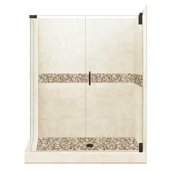 American Bath Factory Roma Grand Hinged 42 in. x 48 in. x 80 in. Right-Hand Corner Shower Kit in Desert Sand and Old Bronze Hardware