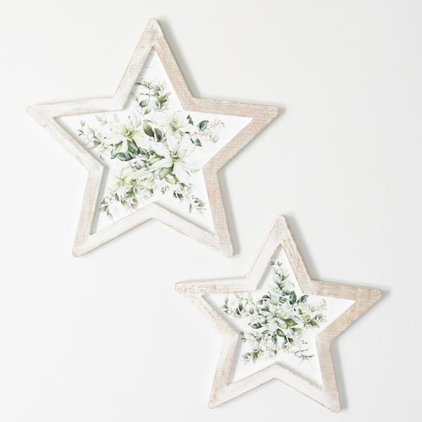 SULLIVANS 14.5 in. x 14 in. and 12 in. x 11.5 in. Floral Star Decorative Sign - Set of 2; White