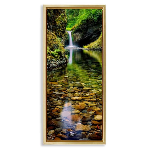Clear Stream Waterfall Photography by Dennis Frates Gold Floater Frame Graphic Art Print Nature 14 in. x 31 in.