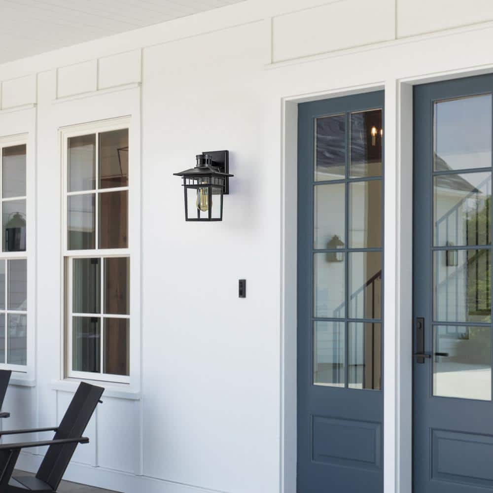 Matte Black Motion Sensor Outdoor Wall Light with Clear Glass