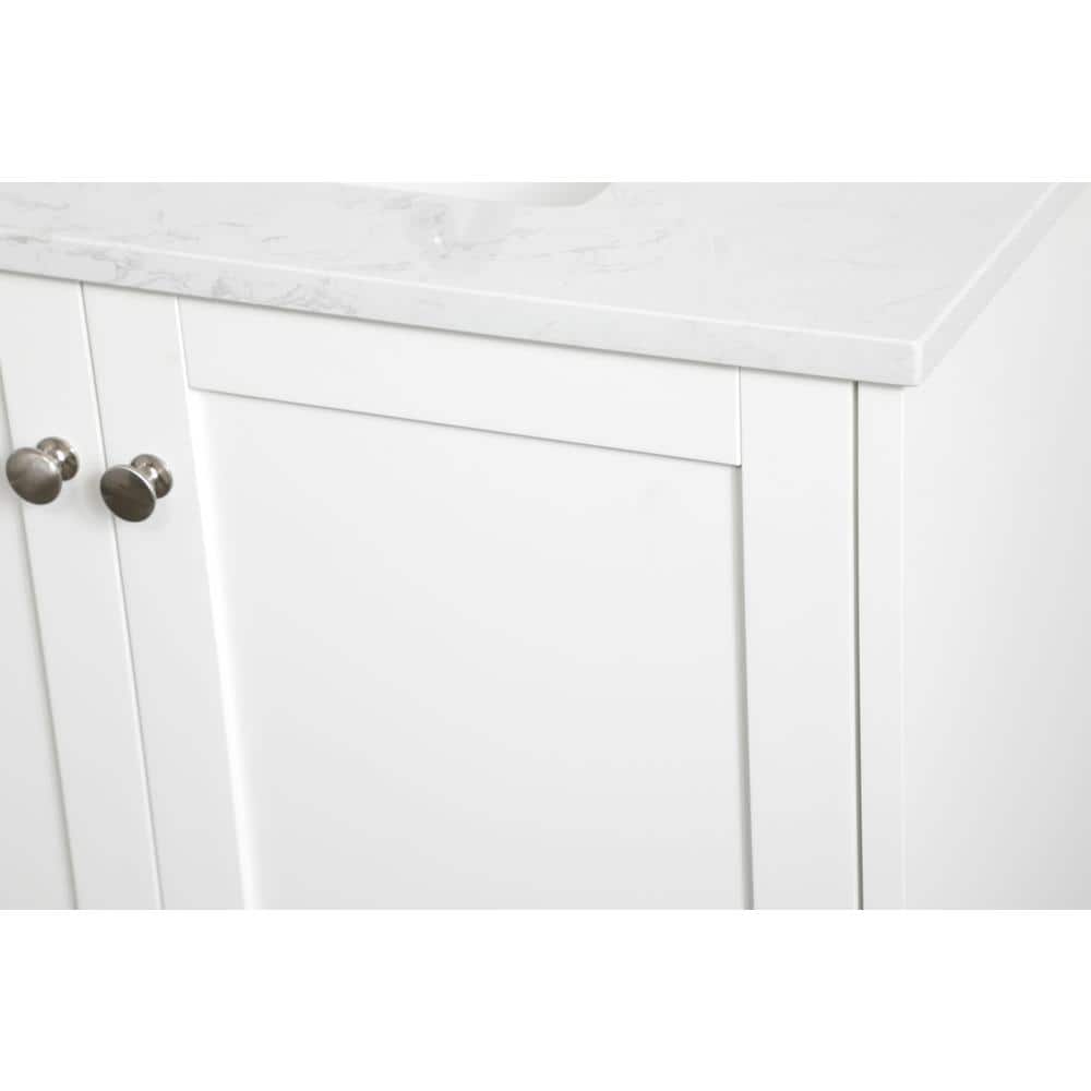 Elegant White Quartz Top Single Bathroom Vanity with Storage Drawer