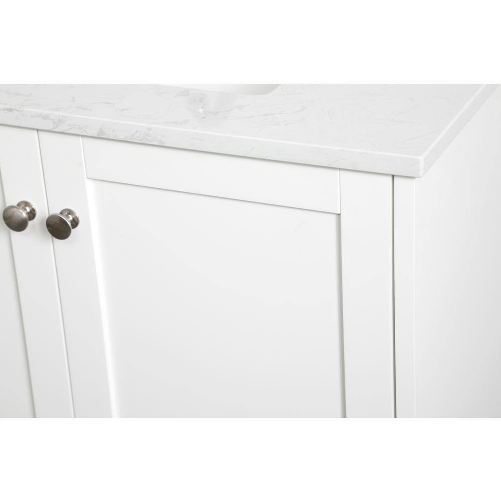 Elegant White Quartz Top Single Bathroom Vanity with Storage Drawer