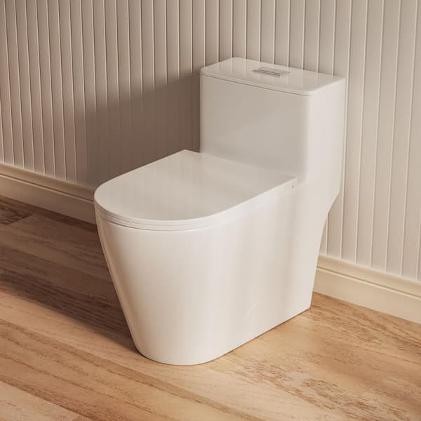 12 in. Rough-in Elongated One-piece Toilet 1.0/1.6 GPF Dual Flush Skirted Toilet in White Seat Included