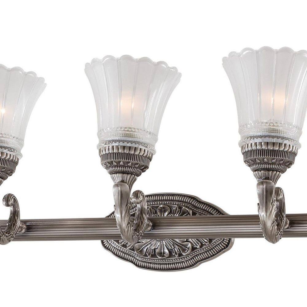 Brushed Nickel 3-Light Traditional Vanity Fixture with Etched Glass Shades