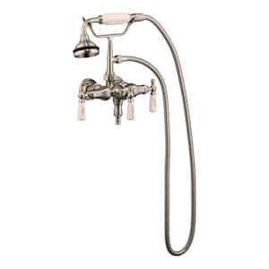 3-Handle Claw Foot Tub Faucet with Old Style Spigot and Hand Shower in Brushed Nickel