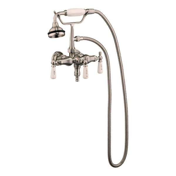 Barclay Products 3-Handle Claw Foot Tub Faucet with Old Style Spigot and Hand Shower in Brushed Nickel