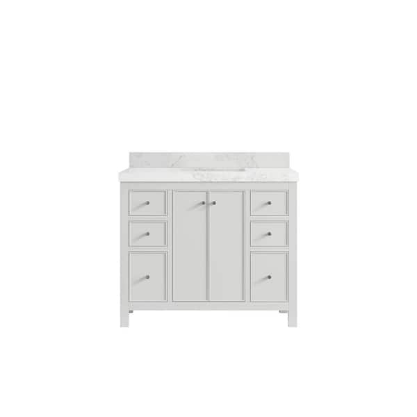 Willow Collections Chicago 42 in. Single Sink Freestanding White Bath Vanity with Calacatta Nuvo Qt. Top Unassembled
