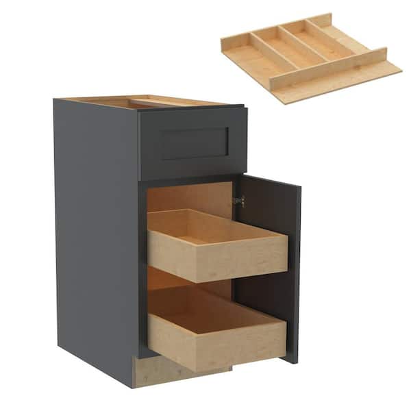 Home Decorators Collection Newport 15 in. W x 24 in. D x 34.5 in. H Assembled Plywood Base Kitchen Cabinet in Deep Onyx with 2ROT Utility RH
