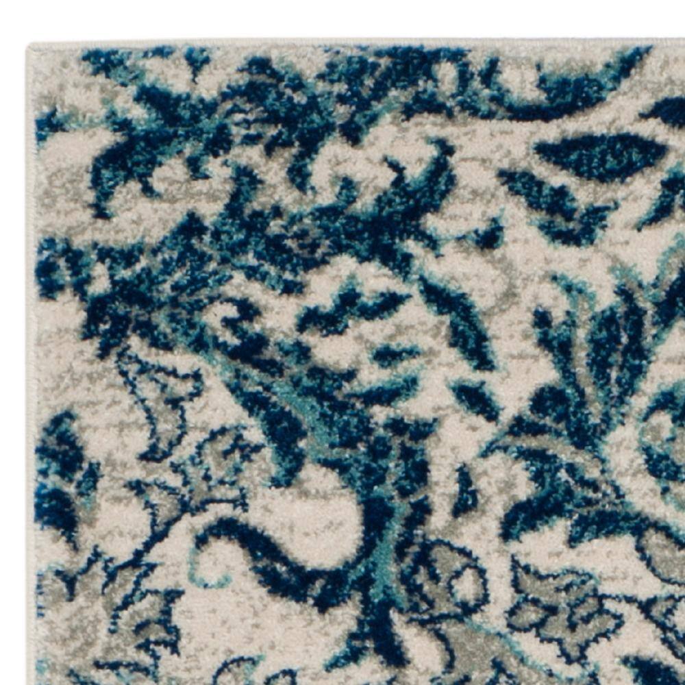 Ivory and Blue High Pile Synthetic Area Rug