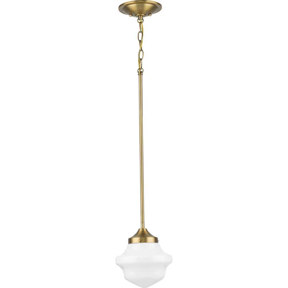 Vintage Brass Mini Pendant with White Opal Glass Shade
