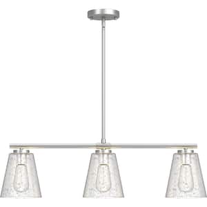 3-Light Brushed Nickel Island Pendant Light with Clear Seeded Glass Cone Shades