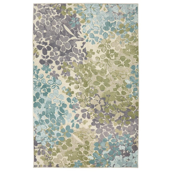 Mohawk Home Radiance Aqua 4 ft. x 5 ft. Machine Washable Floral Area Rug
