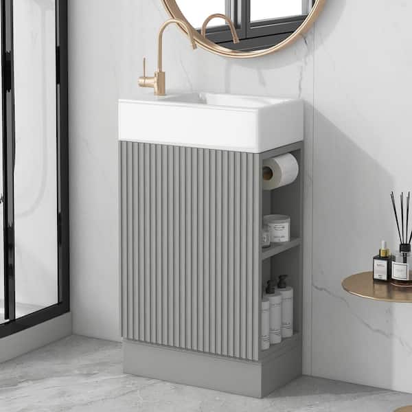 Dimakai Modern 18.6 in. W. x 10.6 in. D x 33.2 in. H Single Sink Freestanding Grey Bath Vanity in MDF Board with Ceramic Top