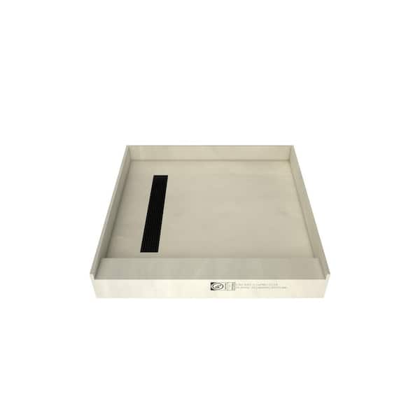 Tile Redi Redi Trench 48 in. L x 48 in. W Single Threshold Alcove Shower Pan Base with Left Drain and Matte Black Drain Grate