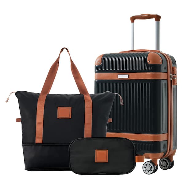 INNOBULE 3-Piece Hard Shell Black Toiletry Luggage Set with TSA Lock (20 in.)