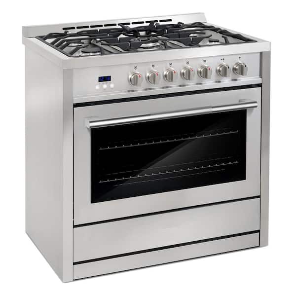 36 in. Stellar Collection 3.8 cu. ft. Dual Fuel Range, 5 Burners, Convection Oven, Textured Grip Handle, Stainless Steel