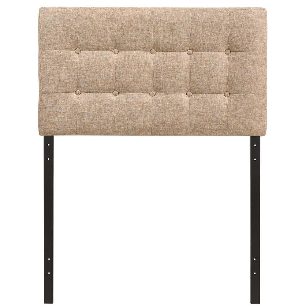 Beige Tufted Upholstered Twin Headboard with Button Detail