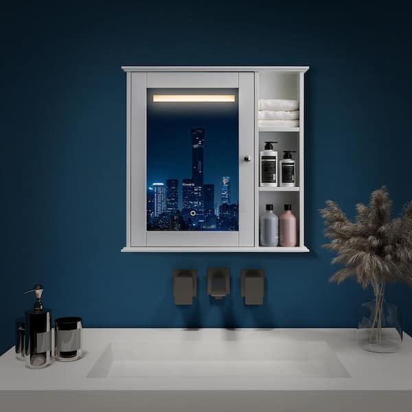 SJ STAR&JANE Kaia 30 in. W x 6.3 in. D x 29.5 in. H Bathroom Storage Wall Cabinet in White with Mirror Assembled