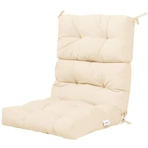 20 in. x 22 in. Beige Tufted Outdoor High Back Dining Chair Cushion with Non-Slip String Ties