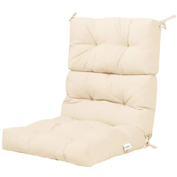 WELLFOR 20 in. x 22 in. Beige Tufted Outdoor High Back Dining Chair Cushion with Non-Slip String Ties