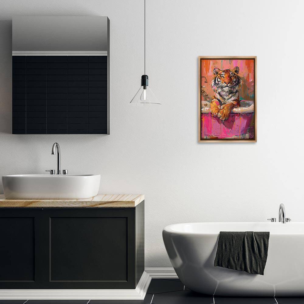 Fresh Abstraction Tiger in Bathtub by LSR Design Studio Brown Floater Frame Animal Graphic Art Print 25 in. x 17 in. price history on PriceWatchPro