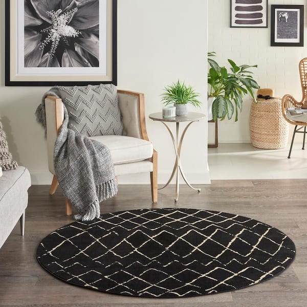 Grafix 5 ft.3 in. x Round Black Bohemian Indoor Rug