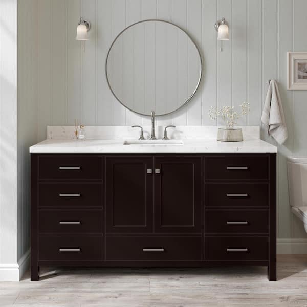 ARIEL Cambridge 66 in. W x 22 in. D x 36 in. H Single Rectangle Sink Bath Vanity in Espresso with Carrara White Quartz Top