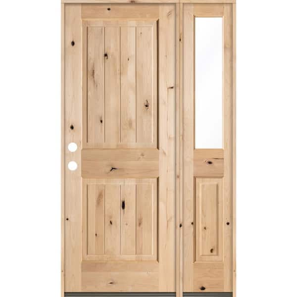 Krosswood Doors 46 in. x 80 in. Rustic Unfinished Knotty Alder Sq-Top VG Right-Hand Right Half Sidelite Clear Glass Prehung Front Door