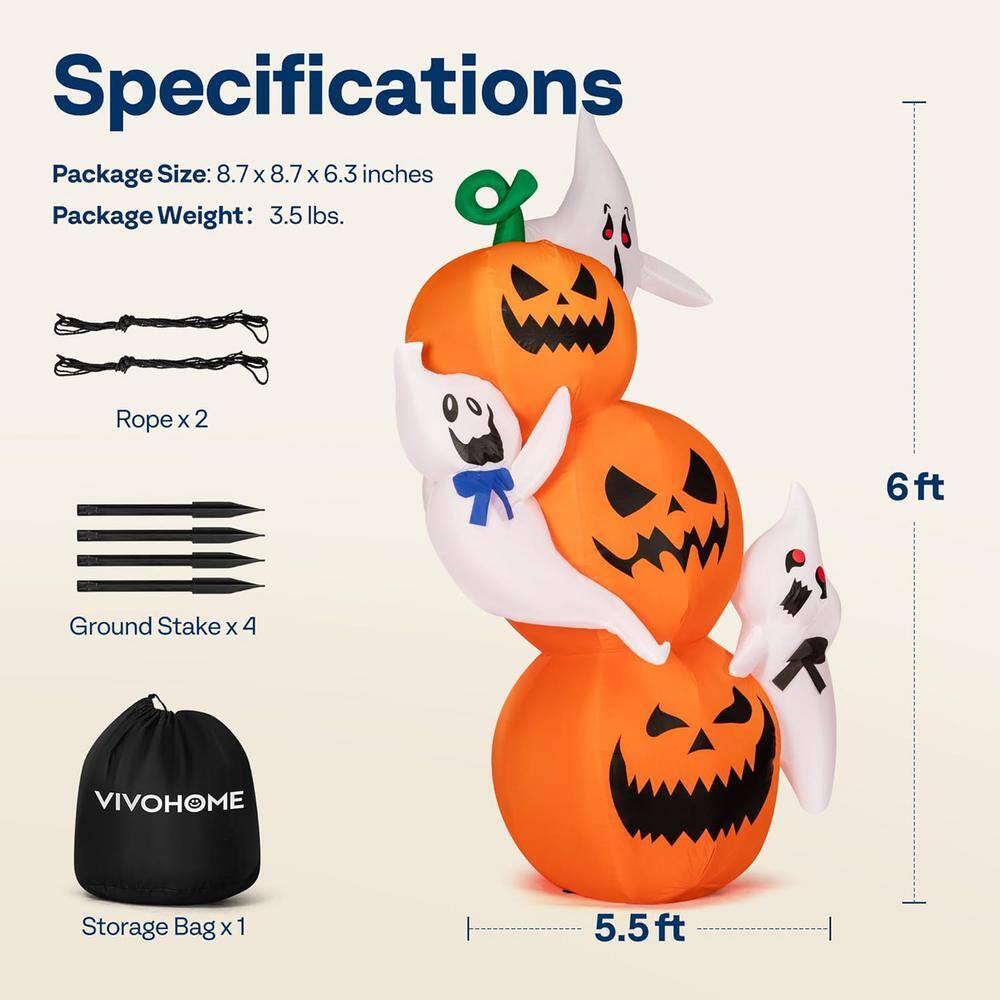 6ft LED-Lit Halloween Inflatable with Pumpkins and Ghosts