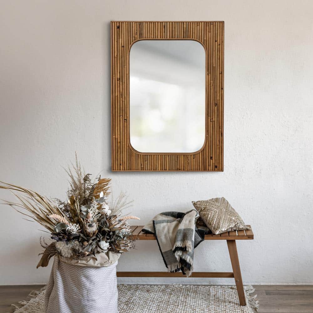 Natural Rattan and Firwood Rectangular Wall Mirror